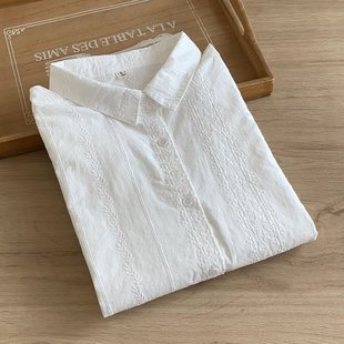 2025春秋新款 女文艺休闲简约刺绣花宽松衬衣上衣潮 纯棉长袖 白衬衫