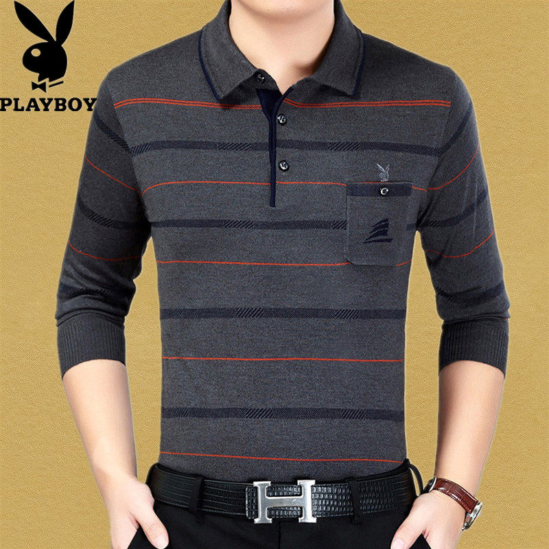 Dandy Lapel Long sleeve T-shirt middle age dad Easy Thin section pocket stripe knitting Base coatin the Men's clothing, Knitwear/Sweaters  category - from Buy2taobao.com to provide professional Taobao agent buy service