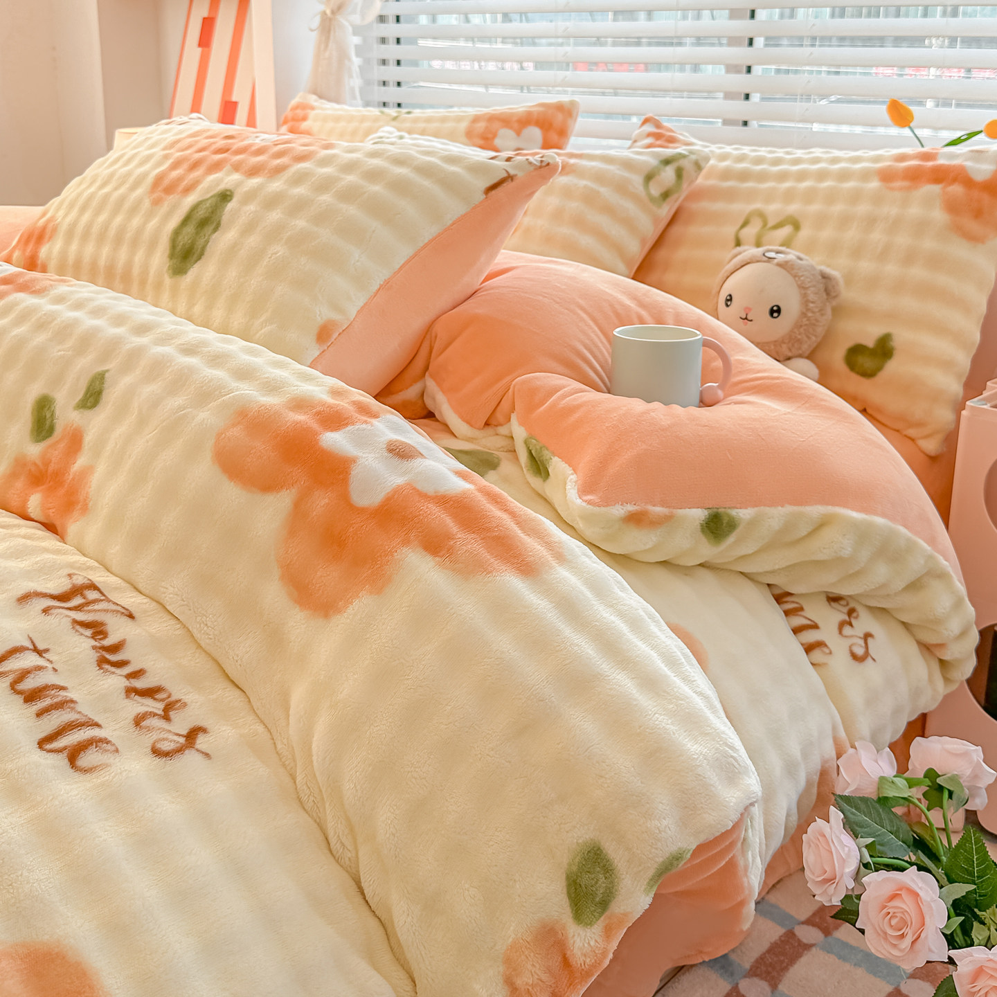 兔毛绒床上用品被套新款冬季牛奶绒被套珊瑚绒双面加绒床单四件套