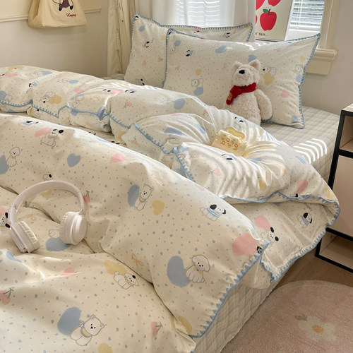 ins贝壳边纯棉床上四件套2025新款全棉被套床单人宿舍三件套床品