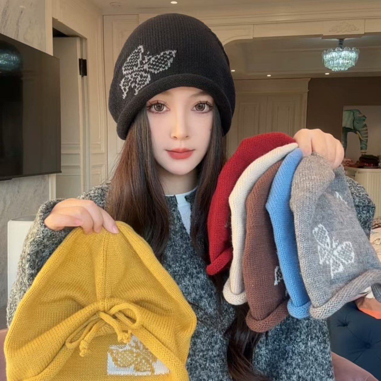秋冬女士卷边堆堆帽护耳保暖帽子显脸小百搭包头帽子女潮冷帽时尚