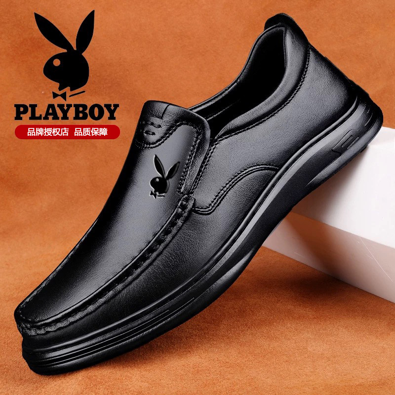 花花公子皮鞋男款冬季商务休闲软面软底皮面男鞋一脚蹬爸爸乐福鞋