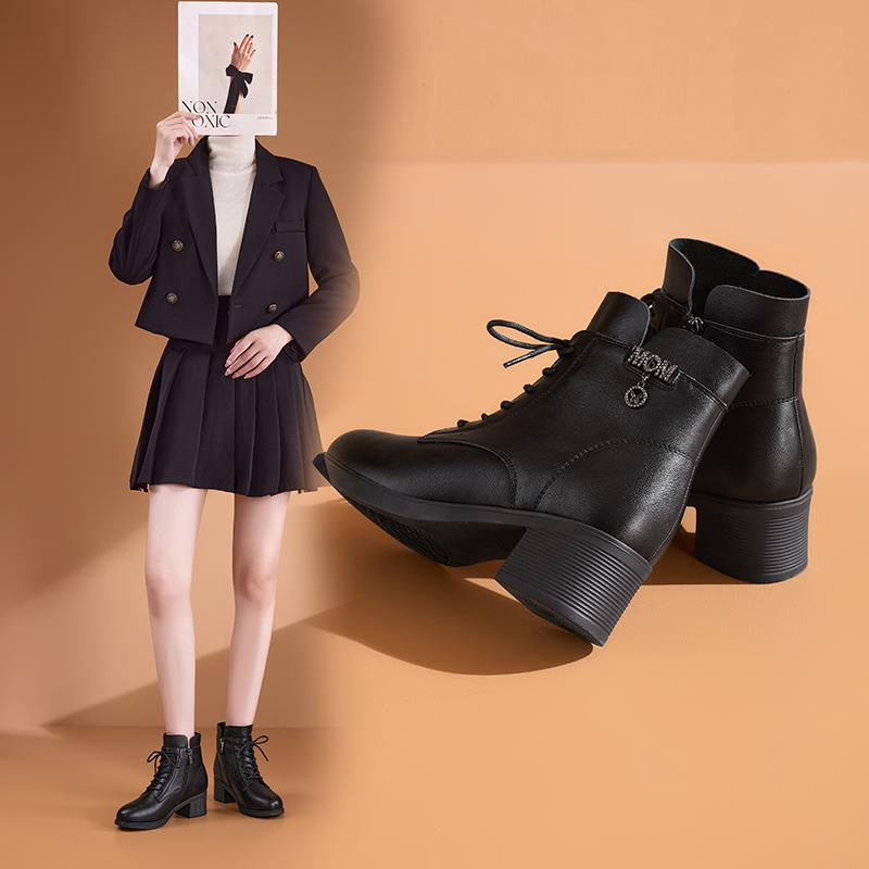 香香莉厚底短靴女2025新款英伦风百搭靴子马丁靴粗跟女靴冬032521