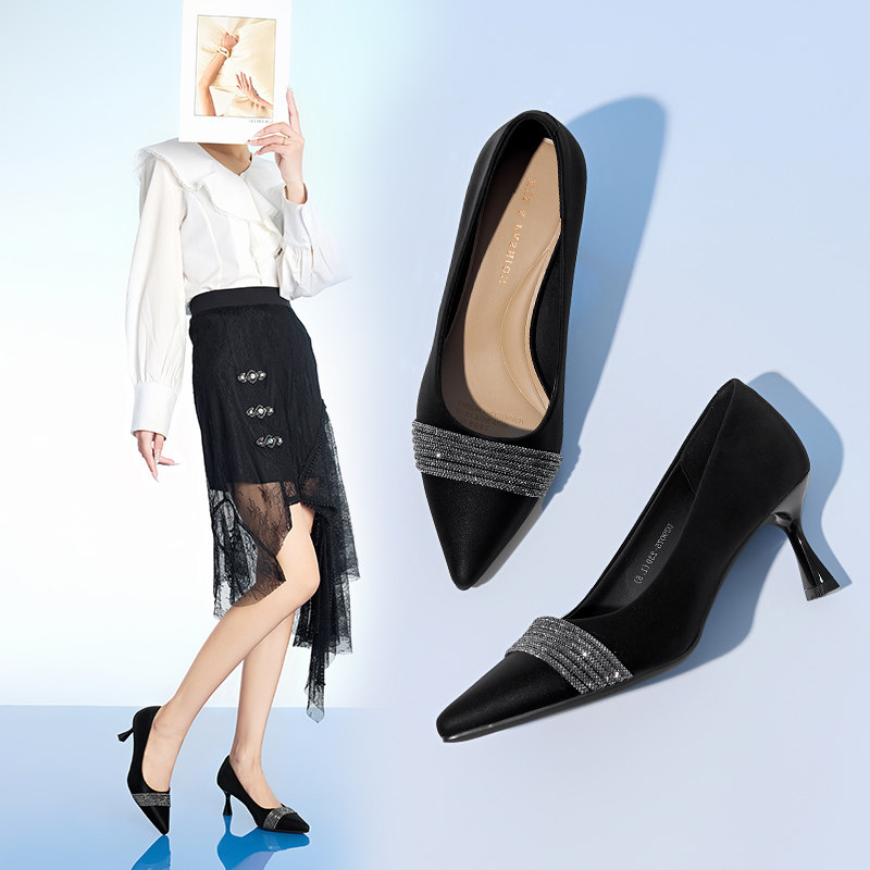 香香莉高跟鞋女2025年法式尖头水钻细跟鞋百搭一脚蹬单鞋春029075,女鞋,浅口单鞋,淘宝优惠券,粉丝福利购,淘宝优惠卷
