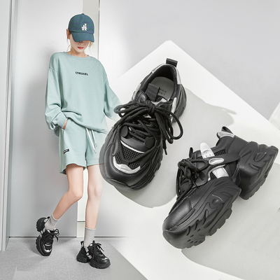 香香莉实体同款鞋子女正品新款韩版松糕透气老爹鞋网面增高休闲鞋