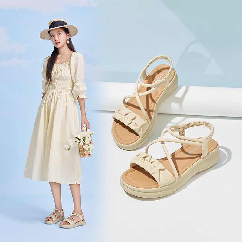 香香莉厚底凉鞋女2024新款仙女风时尚百搭沙滩罗马凉鞋夏季026181