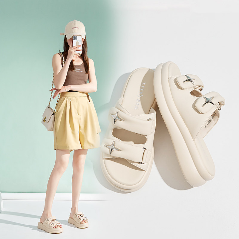 香香莉平底凉拖鞋女夏2024新款休闲风沙滩海边懒人厚底凉鞋026385,女鞋,沙滩鞋,淘宝优惠券,粉丝福利购,淘宝优惠卷