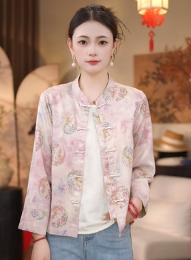 【凤戏牡丹-外套】设计师国风圆领盘扣气质外套6689