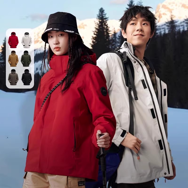 Jeep户外荒野X羽绒三合一冲锋衣情侣款防风保暖防泼水登山服