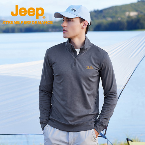 Jeep吉普长袖T恤衫半拉链套头衫