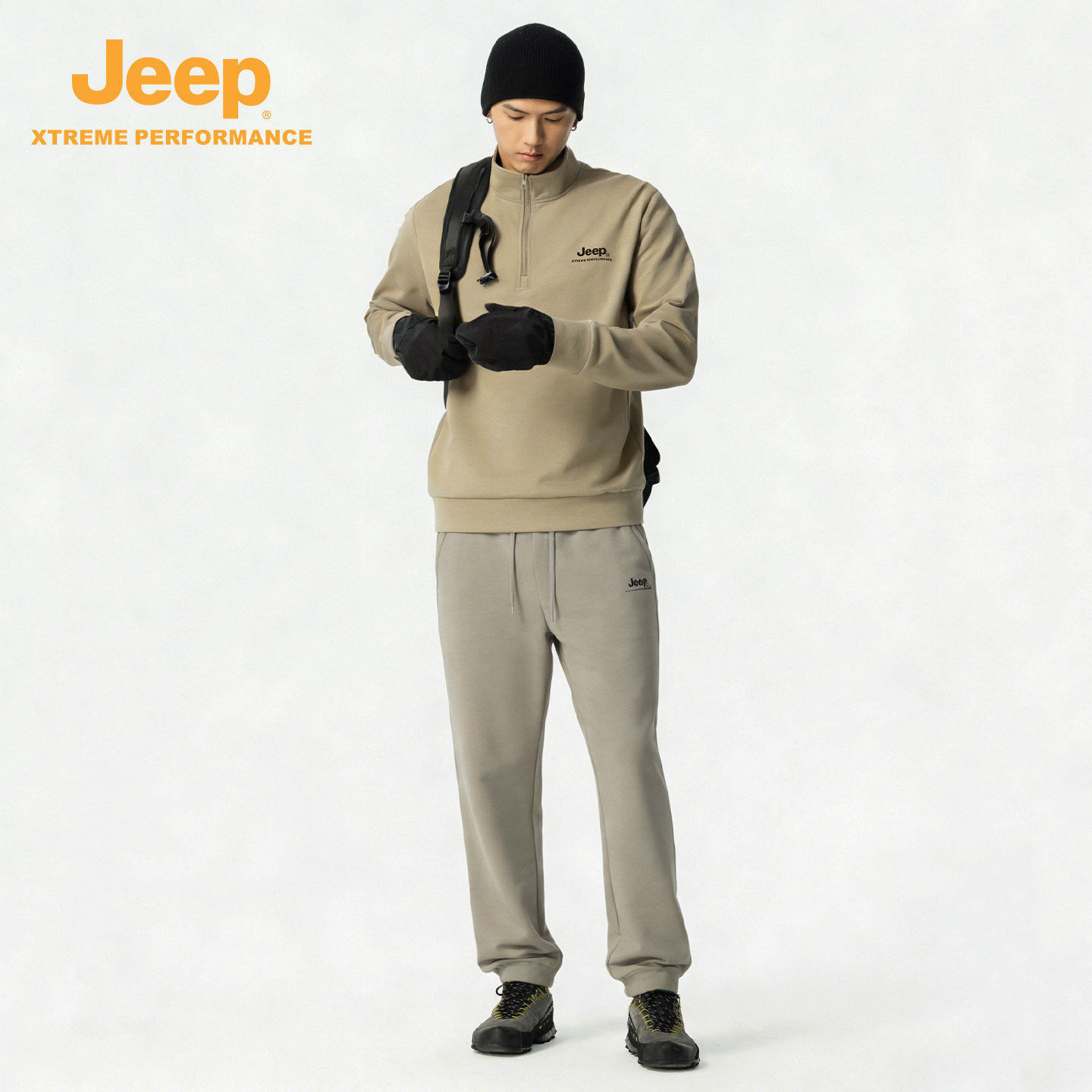Jeep吉普半拉链卫衣男户外休闲卫衣套装男春季套头立领百搭上衣