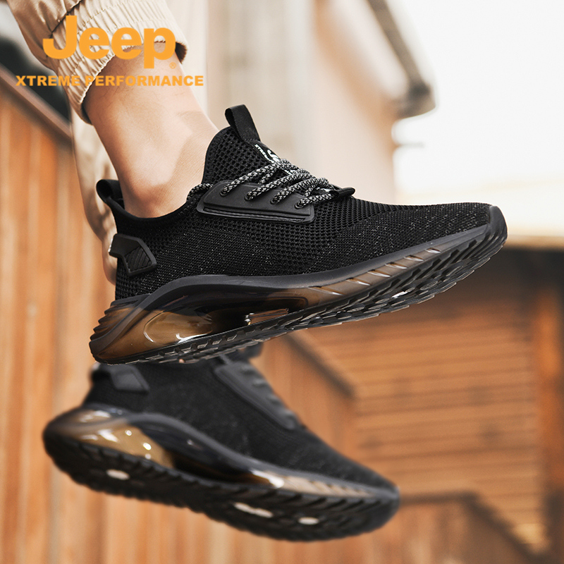 Jeep/吉普爆米花跑步鞋男防滑减震休闲鞋飞织气垫运动鞋透气潮鞋