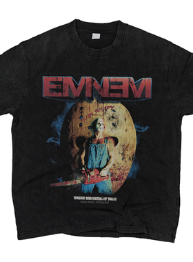 杀人魔杰森面具阿姆美式短袖T恤男水洗做旧磨破宽松newvintage棉