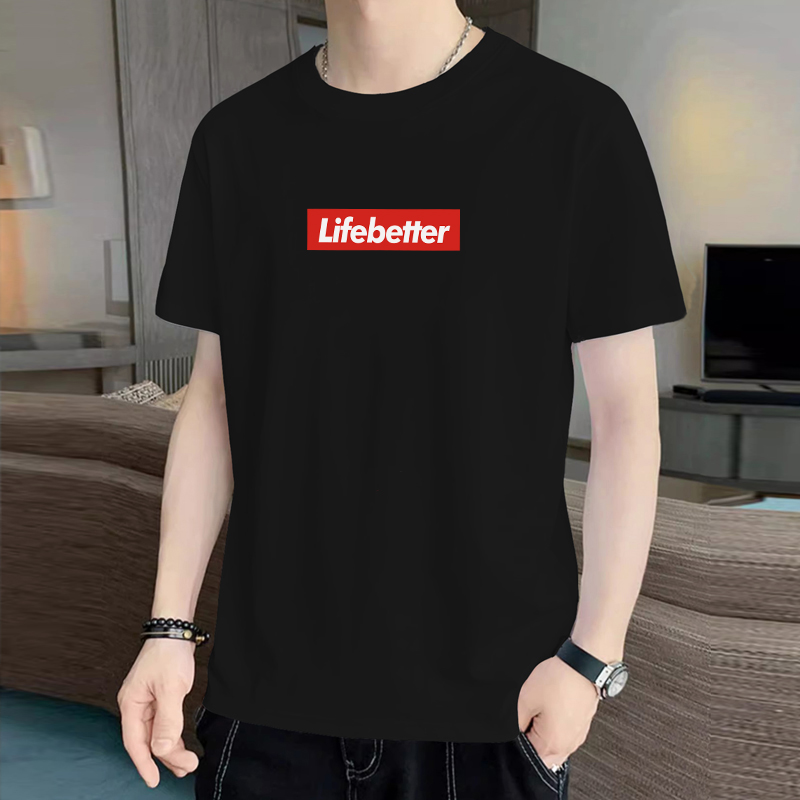 夏季白色圆领潮牌潮流男士t