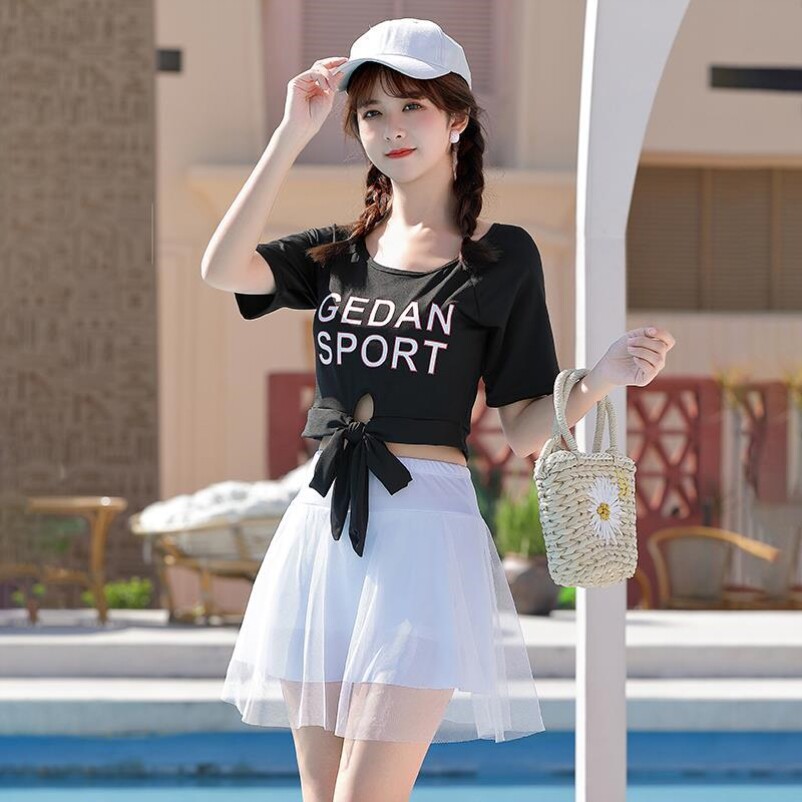 网红风分体裙式泳衣女仙显瘦遮肚图片