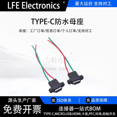 TYPE-C母座焊线USB C 手机充电口母头TPC防水typec底座尾插电源座