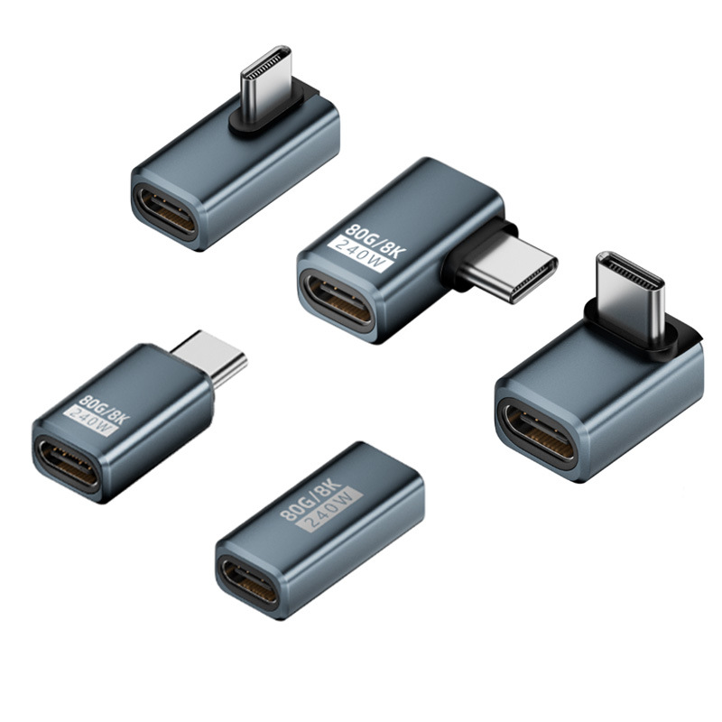 TYPE-C全功能转接头80GB公对母延长90度弯头直角L型USB4.0转接头