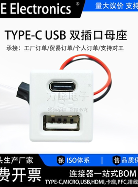 USB母座 type-c双层插口usb a母 灯具充电改装电源插座带线连接器
