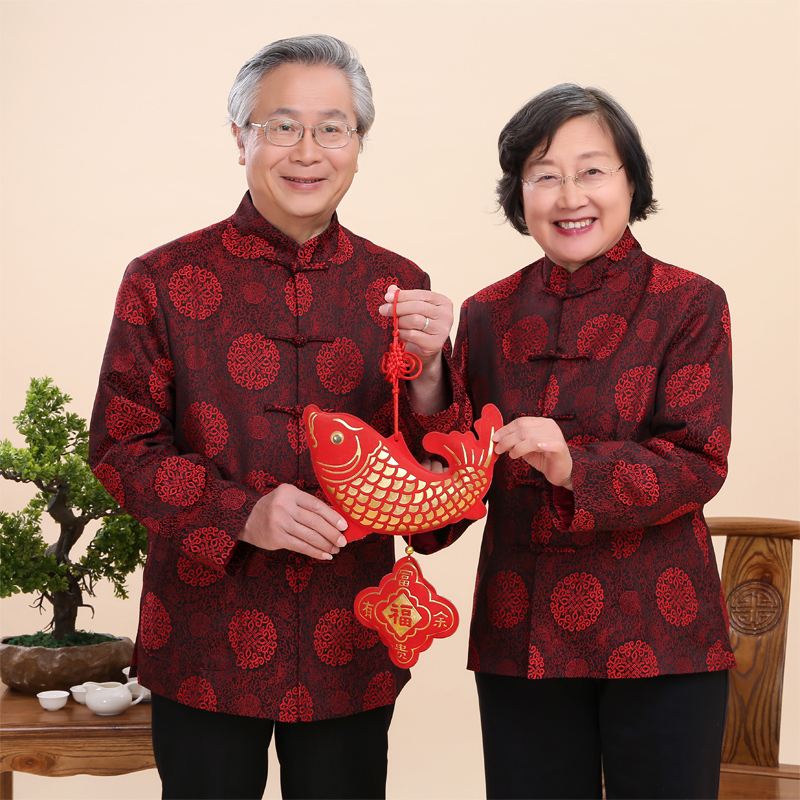 送礼宴会!老年人情侣唐装老年男士唐装爷爷装老人过寿生日唐装