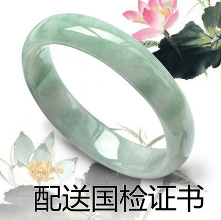 天然玉镯翡翠色玉手镯玉镯子女款 天然A级浅绿玉石玉器包邮带证书