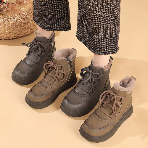 真皮加绒保暖雪地靴妈妈鞋棉鞋防滑软底厚底中老年人短靴舒适女鞋