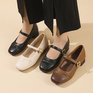 粗跟软底真皮妈妈鞋单鞋女舒适不累脚中年轻便百搭女鞋皮鞋春夏款