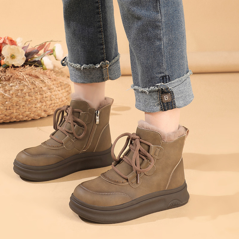 真皮加绒厚底妈妈鞋棉鞋防滑软底中年女士短靴舒适保暖雪地靴棉靴,女鞋,时尚雪地靴,淘宝优惠券,粉丝福利购,淘宝优惠卷