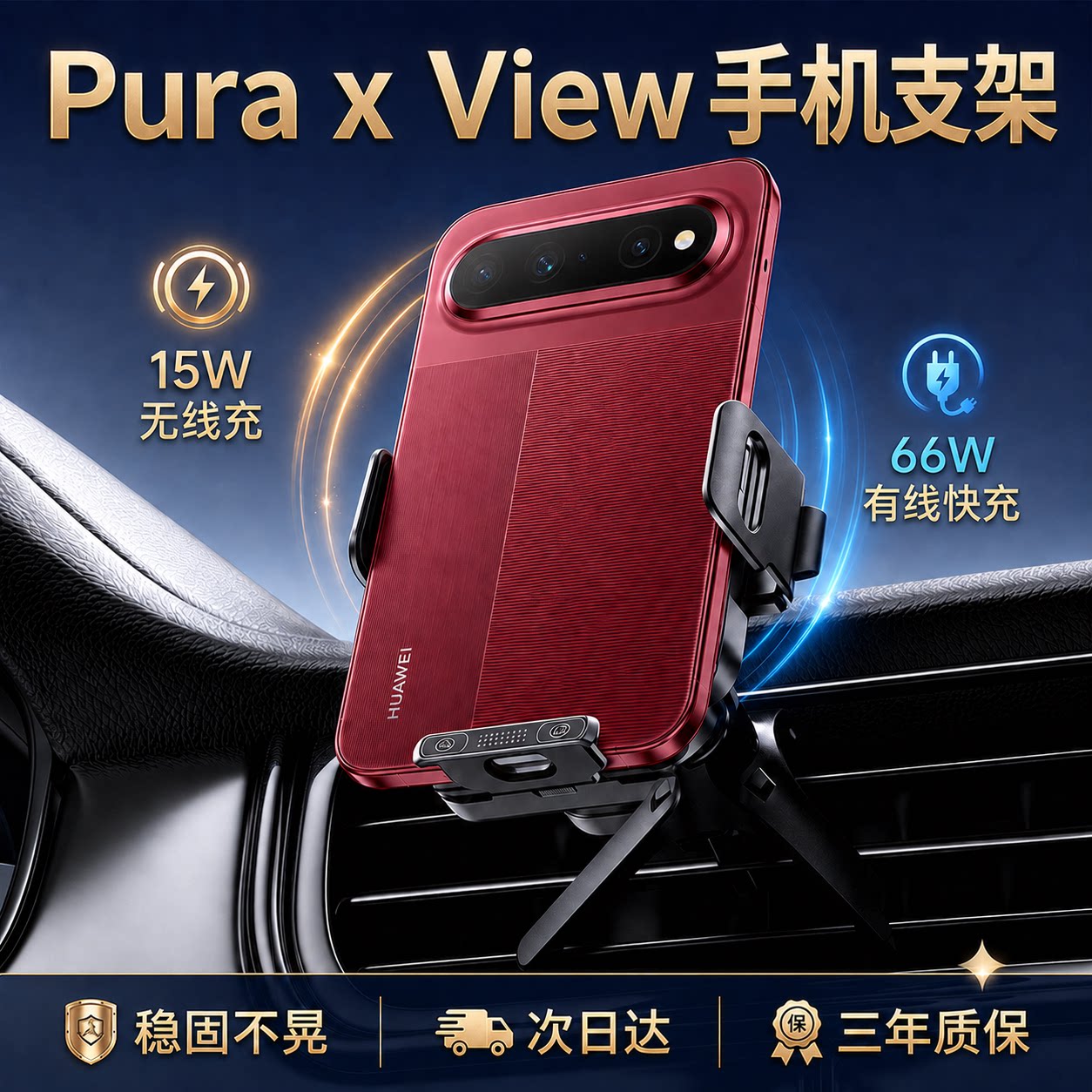 适用华为Pura x View车载手机支架阔直板无线充电伸缩导航固定器