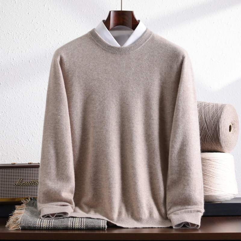 秋冬新款100%纯山羊绒衫男圆领长袖套头商务休闲宽松毛衣针织套衫