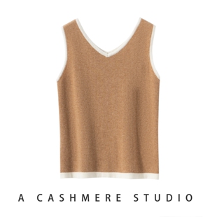 羊绒吊带背心女保暖内搭打底衫 秋冬新款 100%山羊绒双V领撞色无袖