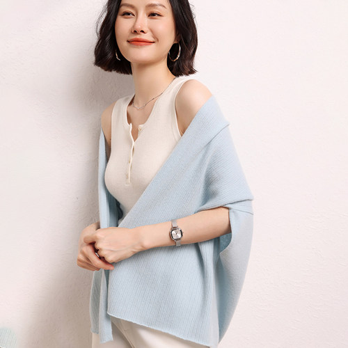 2025秋季新款100%山羊绒开衫女宽松针织衫外套洋气百搭蝙蝠袖披肩