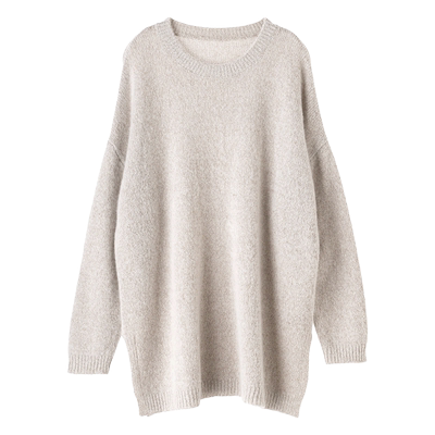 100%纯山羊绒落肩袖中长款打底衫