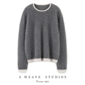 女软糯圆领假两件拼色拉绒针织羊绒套衫 25秋冬新款 100%纯山羊绒衫