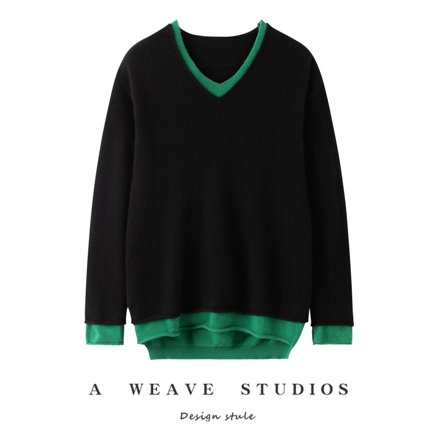 2025秋冬新款100%纯山羊绒衫女V领拼色假两件针织开衫毛衣外套女,女装/女士精品,羊绒衫,淘宝优惠券,粉丝福利购,淘宝优惠卷