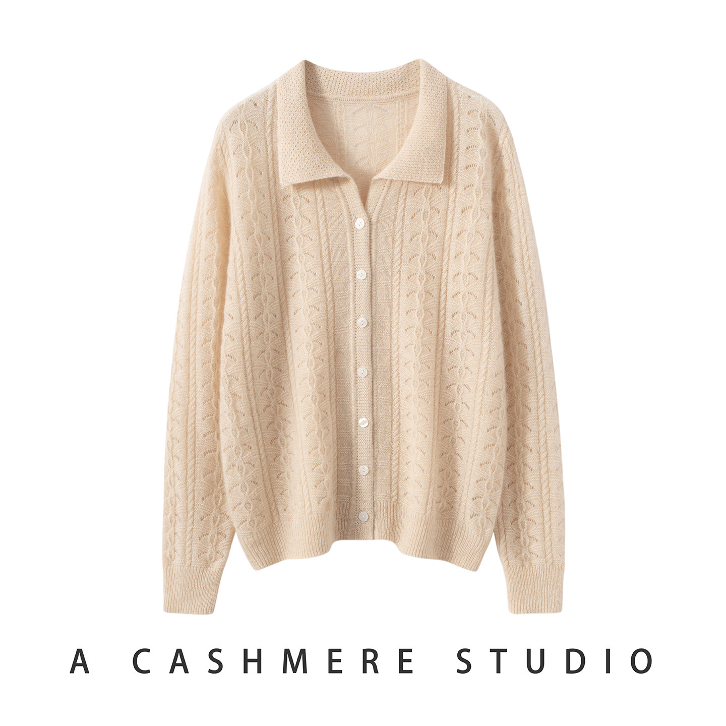 25秋冬新款100%纯山羊绒衫女翻领开衫宽松显瘦毛衣外套镂空针织衫,女装/女士精品,羊绒衫,淘宝优惠券,粉丝福利购,淘宝优惠卷