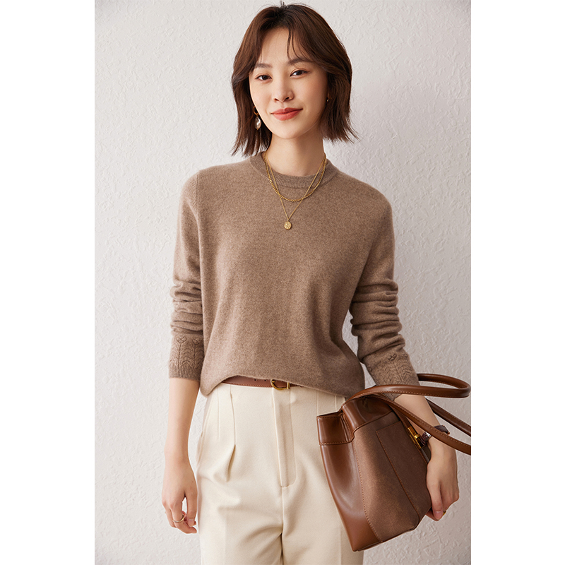 100%山羊绒衫女圆领宽松软糯显瘦