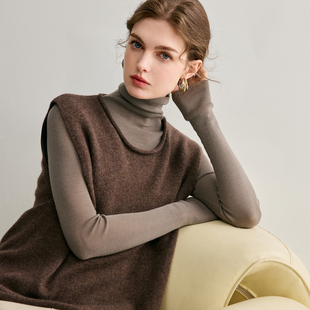 康赛妮卷边圆领100%山羊绒衫 针织马甲背心宽松显瘦百搭坎肩 女无袖