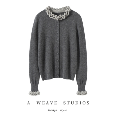 2025新款秋冬100%纯山羊绒衫女圆领针织开衫宽松百搭毛衣外套上衣