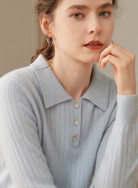 100%羊绒衫女POLO翻领宽松毛衣秋冬新款纯山羊绒修身针织打底上衣