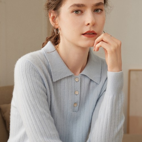 100%羊绒衫女POLO翻领宽松毛衣秋冬新款纯山羊绒修身针织打底上衣