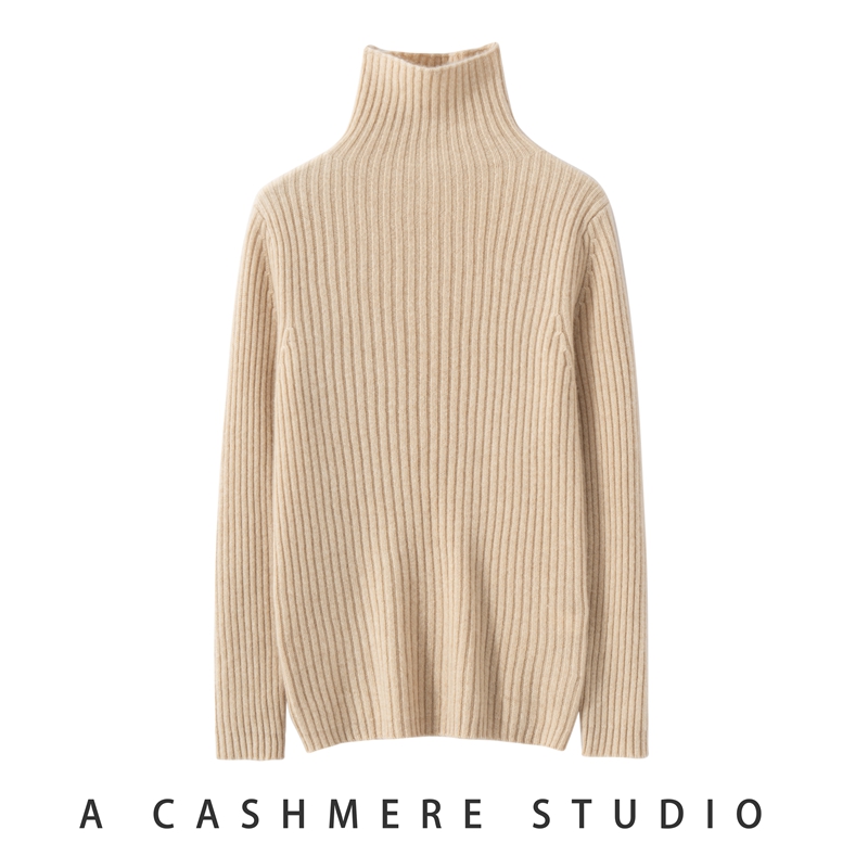 100纯山羊绒高领加厚纯色针织衫