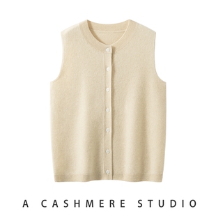 简约针织衫 2025秋冬新款 休闲无袖 马甲女圆领时尚 纯山羊绒背心开衫