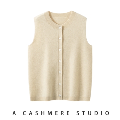 2025秋冬新款纯山羊绒背心开衫马甲女圆领时尚休闲无袖简约针织衫