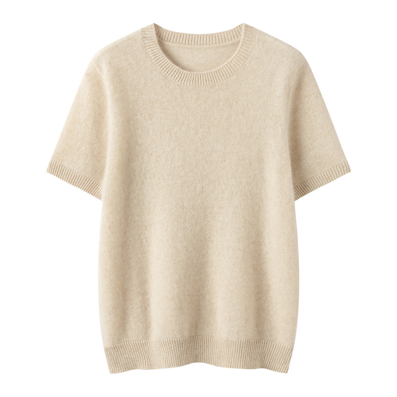 25秋冬新款100%山羊绒女圆领内搭短袖背心针织毛衣打底衫半袖上衣