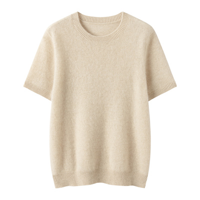 25秋冬新款100%山羊绒女圆领内搭短袖背心针织毛衣打底衫半袖上衣