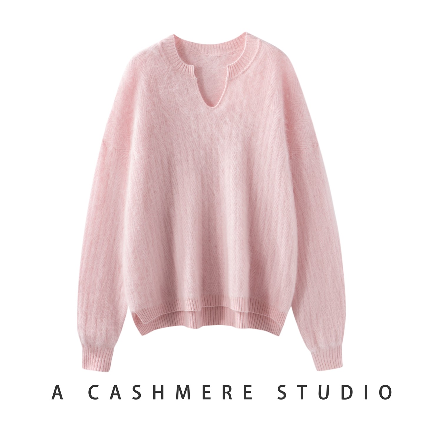 25秋冬新款100%山羊绒衫女剪刀领拉绒加厚保暖宽松毛衣针织打底衫