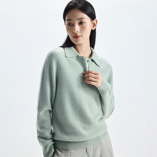 2025秋冬新款100%纯山羊绒衫女Polo领马鞍肩宽松显瘦百搭针织毛衣