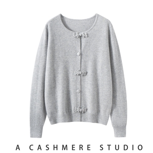 女100%纯山羊绒圆领高端复古上衣休闲针织开衫 2025秋冬新款 羊绒衫