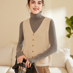 秋冬新款 叠穿坎肩外搭显瘦毛衣 V领100纯山羊绒针织背心马甲女无袖