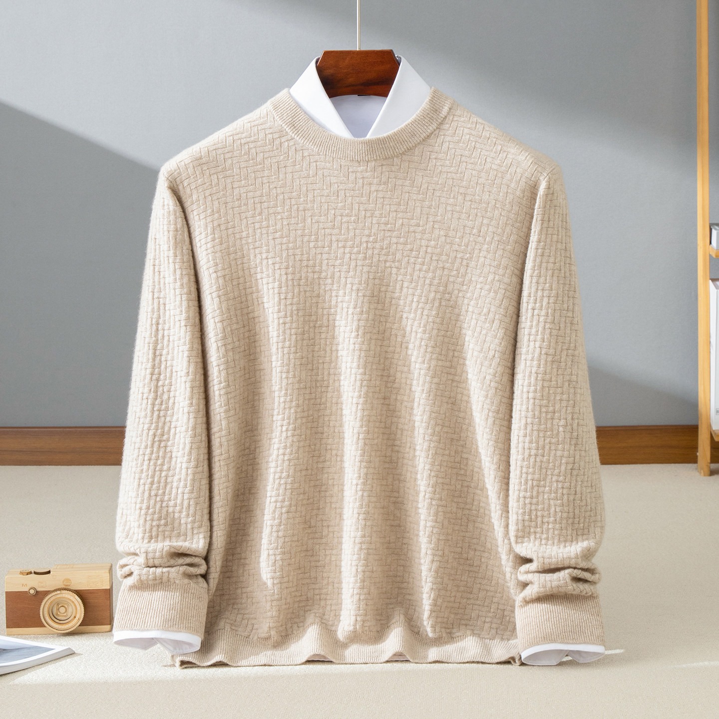秋冬新款100%纯山羊绒衫男士圆领纯色商务休闲百搭针织打底衫毛衣,男装,羊绒套衫,淘宝优惠券,粉丝福利购,淘宝优惠卷